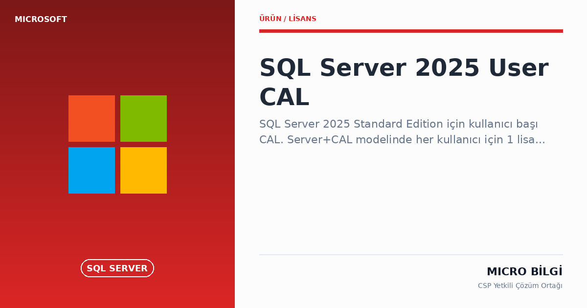 SQL Server 2025 User CAL | Server+CAL Lisans | Micro Bilgi